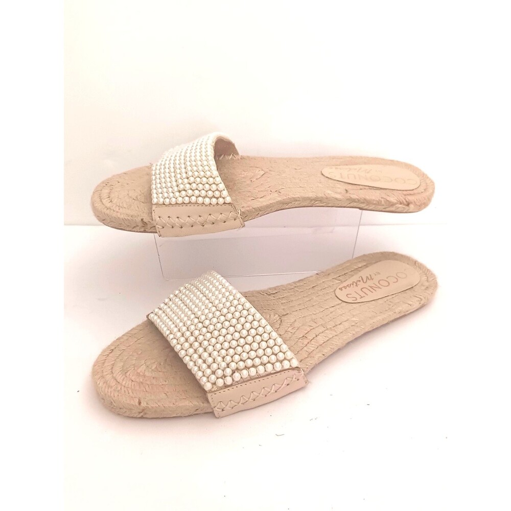 NEW Coconuts by Matisse White Pearl Wide Strap Flat Espadrille Slide US 9